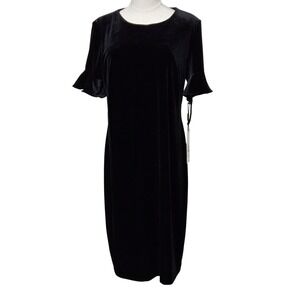 Calvin Klein Dress Womens‎ 14 Black Velvet Ruffle Sleeve Exposed Zip Cocktail